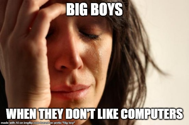 First World Problems | BIG BOYS; WHEN THEY DON'T LIKE COMPUTERS | image tagged in memes,first world problems | made w/ Imgflip meme maker