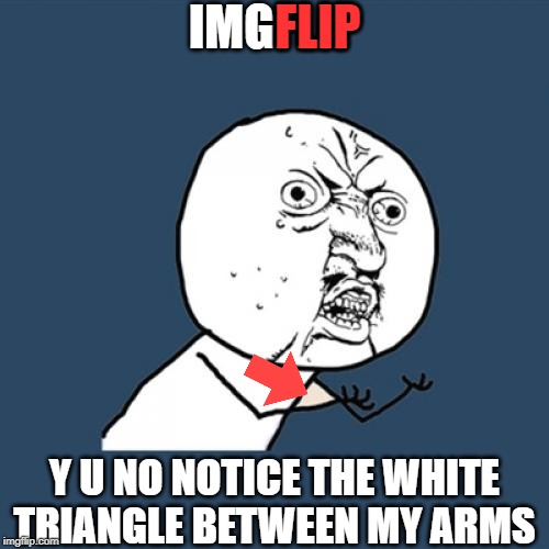 what has been seen, cannot be unseen... | IMGFLIP; FLIP; Y U NO NOTICE THE WHITE TRIANGLE BETWEEN MY ARMS | image tagged in memes,y u no | made w/ Imgflip meme maker