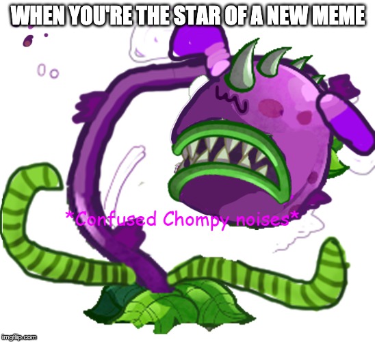 my new meme template | WHEN YOU'RE THE STAR OF A NEW MEME | image tagged in confused chompy noises | made w/ Imgflip meme maker