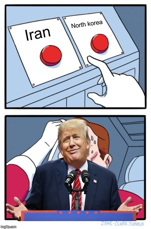 Two Buttons | North korea; Iran | image tagged in memes,two buttons | made w/ Imgflip meme maker