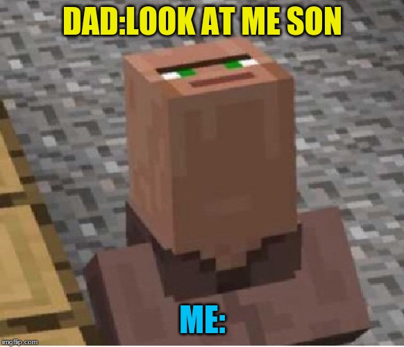Minecraft Villager Looking Up | DAD:LOOK AT ME SON; ME: | image tagged in minecraft villager looking up | made w/ Imgflip meme maker
