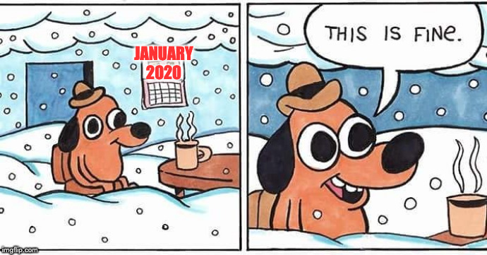 Only 8 degrees C in my office today. | JANUARY 2020 | image tagged in this is fine snow | made w/ Imgflip meme maker