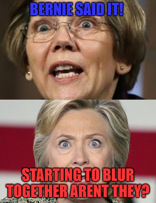 Hillary/Elizabeth | BERNIE SAID IT! STARTING TO BLUR TOGETHER ARENT THEY? | image tagged in blurred lines | made w/ Imgflip meme maker