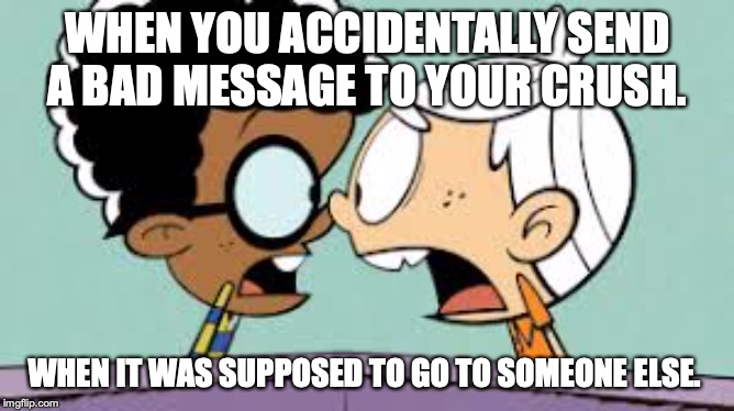 Shocked Lincoln and Clyde | WHEN YOU ACCIDENTALLY SEND A BAD MESSAGE TO YOUR CRUSH. WHEN IT WAS SUPPOSED TO GO TO SOMEONE ELSE. | image tagged in shocked lincoln and clyde | made w/ Imgflip meme maker