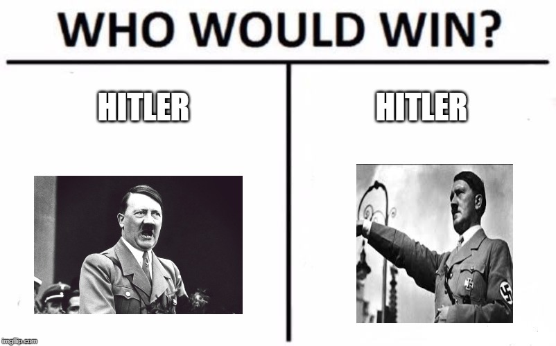 Who Would Win? Meme | HITLER; HITLER | image tagged in memes,who would win | made w/ Imgflip meme maker