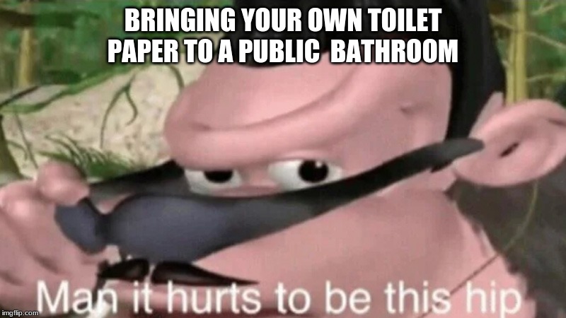 Hurts to be hip | BRINGING YOUR OWN TOILET PAPER TO A PUBLIC  BATHROOM | image tagged in memes | made w/ Imgflip meme maker