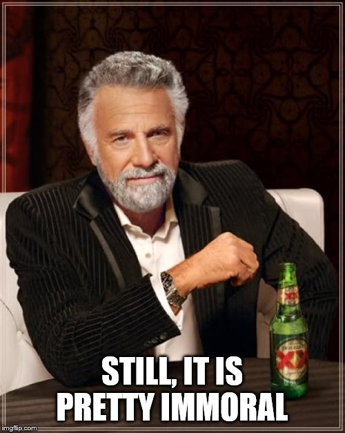 The Most Interesting Man In The World Meme | STILL, IT IS PRETTY IMMORAL | image tagged in memes,the most interesting man in the world | made w/ Imgflip meme maker