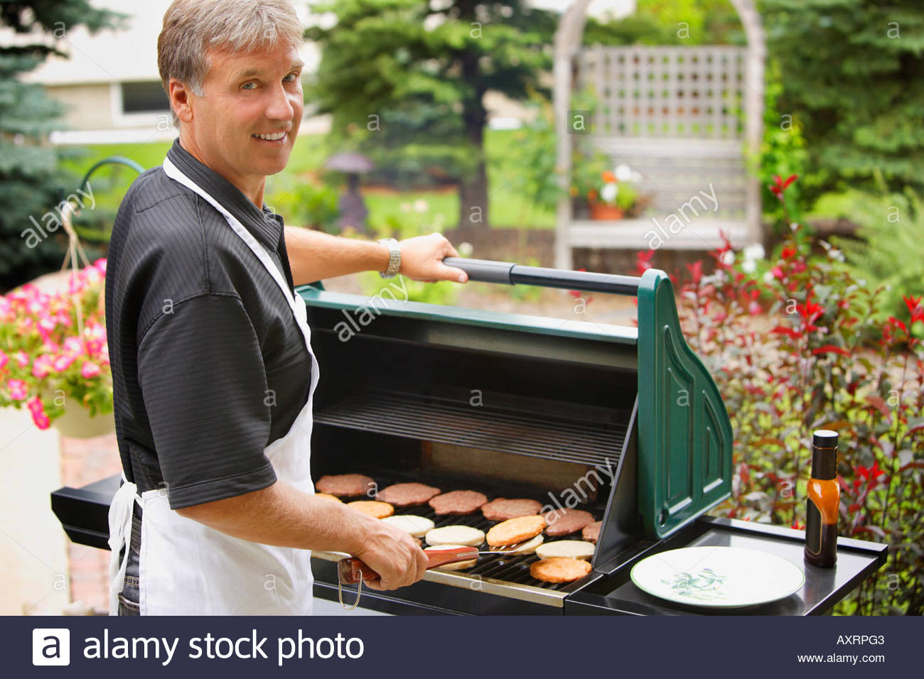 Guy grilling burgers Blank Meme Template