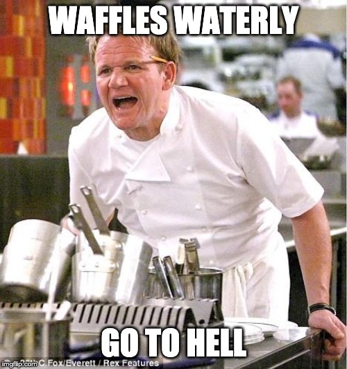 Chef Gordon Ramsay | WAFFLES WATERLY; GO TO HELL | image tagged in memes,chef gordon ramsay | made w/ Imgflip meme maker