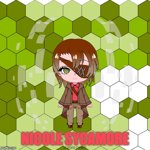 this is the first OC I'm going to show off here: meet Nicole Sycamore! (made with Charat Choco) | NICOLE SYCAMORE | image tagged in memes,nicole sycamore,ocs | made w/ Imgflip meme maker