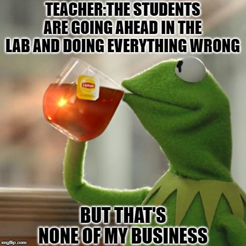 But That's None Of My Business | TEACHER:THE STUDENTS ARE GOING AHEAD IN THE LAB AND DOING EVERYTHING WRONG; BUT THAT'S NONE OF MY BUSINESS | image tagged in memes,but thats none of my business,kermit the frog | made w/ Imgflip meme maker