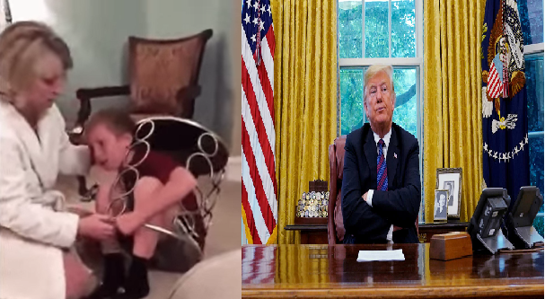Grumpy Trumpy vs Kid in table Blank Meme Template