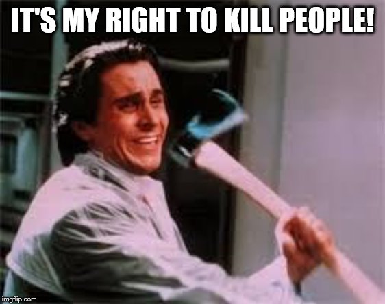 axe murder | IT'S MY RIGHT TO KILL PEOPLE! | image tagged in axe murder | made w/ Imgflip meme maker