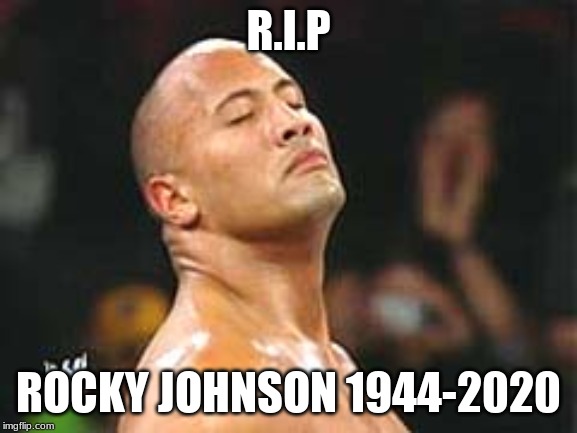 The Rock Smelling | R.I.P ROCKY JOHNSON 1944-2020 | image tagged in the rock smelling | made w/ Imgflip meme maker