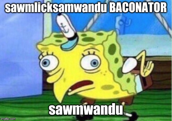 Mocking Spongebob Meme | sawmlicksamwandu BACONATOR; sawmwandu | image tagged in memes,mocking spongebob | made w/ Imgflip meme maker