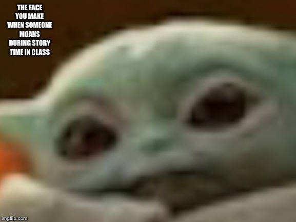 Nobody | THE FACE YOU MAKE WHEN SOMEONE MOANS DURING STORY TIME IN CLASS | image tagged in baby yoda,xd | made w/ Imgflip meme maker