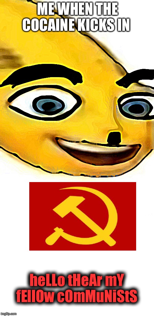 Barry Benson gets high | ME WHEN THE COCAINE KICKS IN; heLLo tHeAr mY fEllOw cOmMuNiStS | image tagged in bee movie,cocaine,communism,soviet,hitler,communist | made w/ Imgflip meme maker