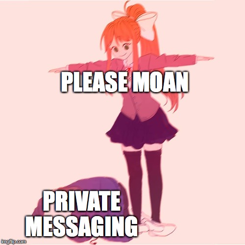The meme value of this is immeasurable and I will exploit it for al it is worth. | PLEASE MOAN; PRIVATE MESSAGING | image tagged in monika t-posing on sans | made w/ Imgflip meme maker