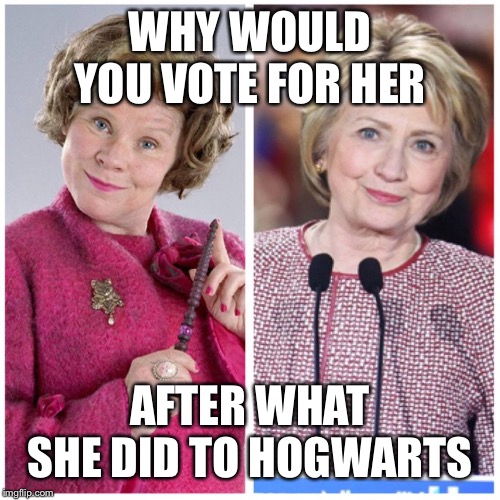 Umbridge | WHY WOULD YOU VOTE FOR HER; AFTER WHAT SHE DID TO HOGWARTS | image tagged in dolores umbridge | made w/ Imgflip meme maker