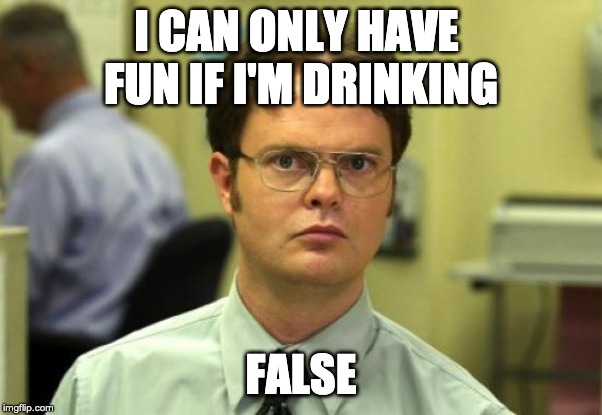 Dwight Schrute | I CAN ONLY HAVE 
FUN IF I'M DRINKING; FALSE | image tagged in memes,dwight schrute | made w/ Imgflip meme maker