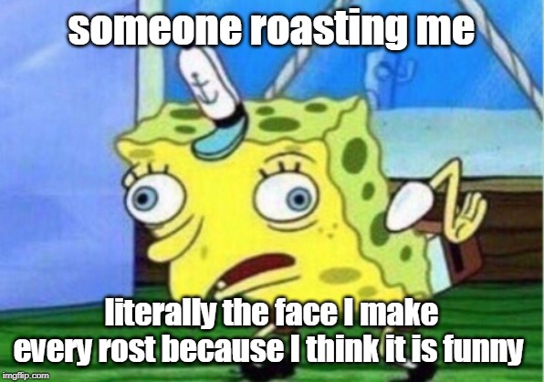 Mocking Spongebob | someone roasting me; literally the face I make every rost because I think it is funny | image tagged in memes,mocking spongebob | made w/ Imgflip meme maker