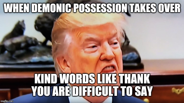 Stupid Clown | WHEN DEMONIC POSSESSION TAKES OVER; KIND WORDS LIKE THANK YOU ARE DIFFICULT TO SAY | image tagged in memes,political meme,impeach trump | made w/ Imgflip meme maker