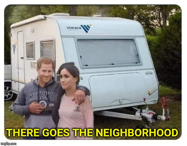 I would welcome them into my neighborhood | THERE GOES THE NEIGHBORHOOD | image tagged in royals,prince harry,meghan markle,trailer | made w/ Imgflip meme maker