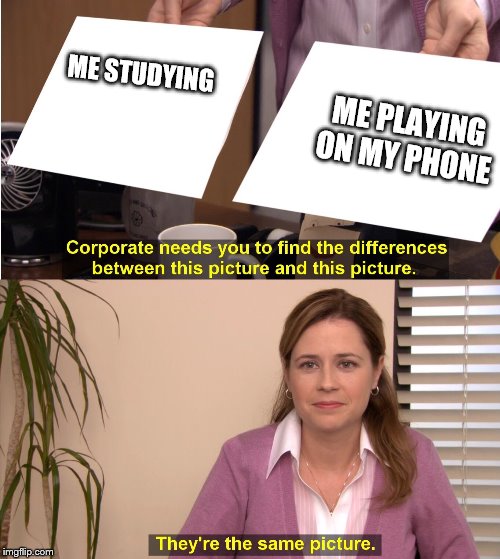 They're The Same Picture | ME PLAYING ON MY PHONE; ME STUDYING | image tagged in they're the same picture | made w/ Imgflip meme maker