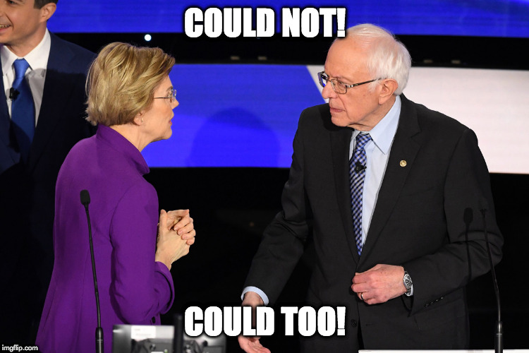 Liz and Bernie arguing | COULD NOT! COULD TOO! | image tagged in liz and bernie arguing | made w/ Imgflip meme maker