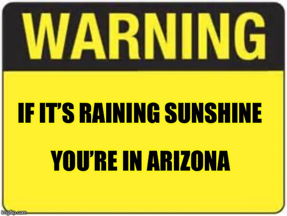 blank warning sign | IF IT’S RAINING SUNSHINE YOU’RE IN ARIZONA | image tagged in blank warning sign | made w/ Imgflip meme maker