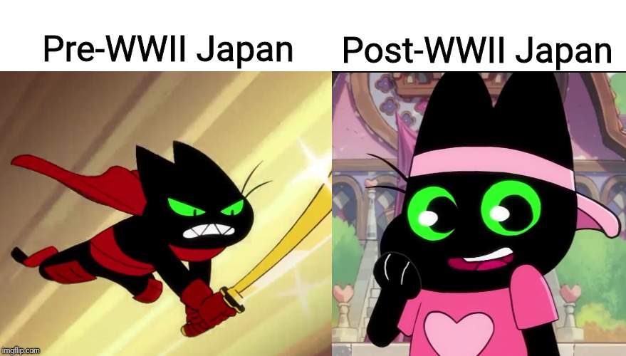 Mao Mao is the best anime, change my mind | Post-WWII Japan; Pre-WWII Japan | image tagged in memes,japan,wwii,mao mao heroes of pure heart,comparison | made w/ Imgflip meme maker