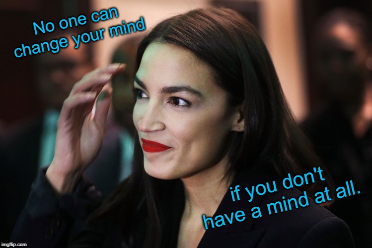 Makes sense! | No one can change your mind; if you don't have a mind at all. | image tagged in roll safe think about it,aoc,alexandria ocasio-cortez,memes | made w/ Imgflip meme maker
