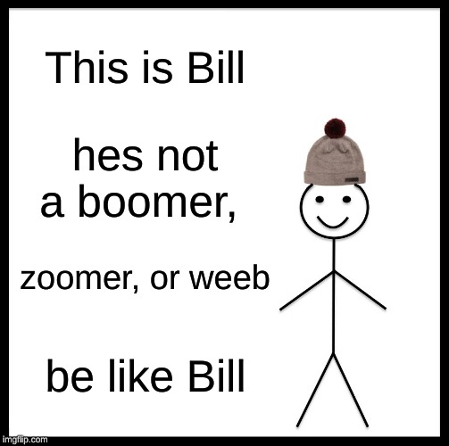 Be Like Bill | This is Bill; hes not a boomer, zoomer, or weeb; be like Bill | image tagged in memes,be like bill | made w/ Imgflip meme maker