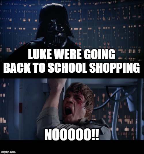 Star Wars No | LUKE WERE GOING BACK TO SCHOOL SHOPPING; NOOOOO!! | image tagged in memes,star wars no | made w/ Imgflip meme maker