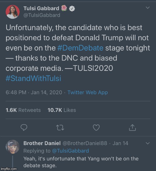 Tulsi cringe with Twitter clapback | image tagged in tulsi cringe with twitter clapback | made w/ Imgflip meme maker