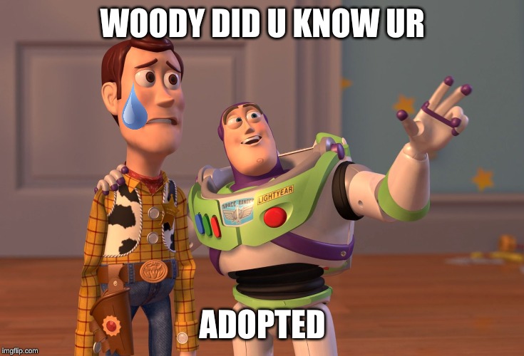 X, X Everywhere Meme | WOODY DID U KNOW UR; ADOPTED | image tagged in memes,x x everywhere | made w/ Imgflip meme maker