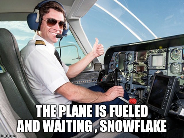 pilot | THE PLANE IS FUELED AND WAITING , SNOWFLAKE | image tagged in pilot | made w/ Imgflip meme maker