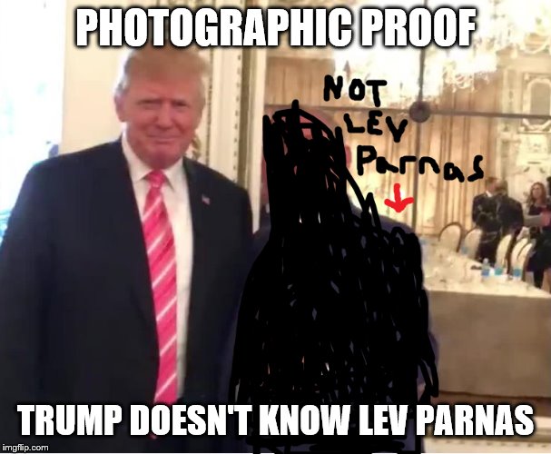 Trump Not with Parnas | PHOTOGRAPHIC PROOF; TRUMP DOESN'T KNOW LEV PARNAS | image tagged in trump not with parnas | made w/ Imgflip meme maker