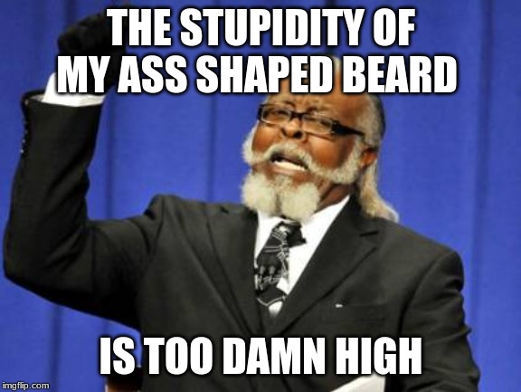 Too Damn High Meme | THE STUPIDITY OF MY ASS SHAPED BEARD; IS TOO DAMN HIGH | image tagged in memes,too damn high | made w/ Imgflip meme maker