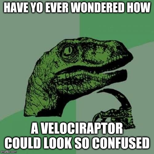 Philosoraptor | HAVE YO EVER WONDERED HOW; A VELOCIRAPTOR COULD LOOK SO CONFUSED | image tagged in memes,philosoraptor | made w/ Imgflip meme maker