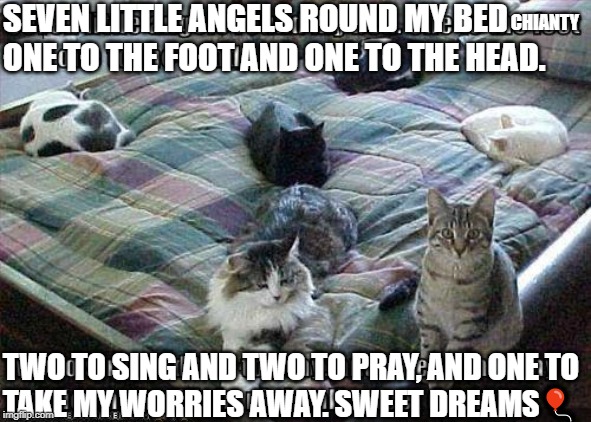 Seven | SEVEN LITTLE ANGELS ROUND MY BED 
ONE TO THE FOOT AND ONE TO THE HEAD. CHIANTY; TWO TO SING AND TWO TO PRAY, AND ONE TO 
TAKE MY WORRIES AWAY. SWEET DREAMS🎈 | image tagged in dreams | made w/ Imgflip meme maker