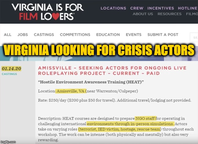 Virginia looking for crisis actors right before the rally | VIRGINIA LOOKING FOR CRISIS ACTORS | image tagged in virginia rally | made w/ Imgflip meme maker