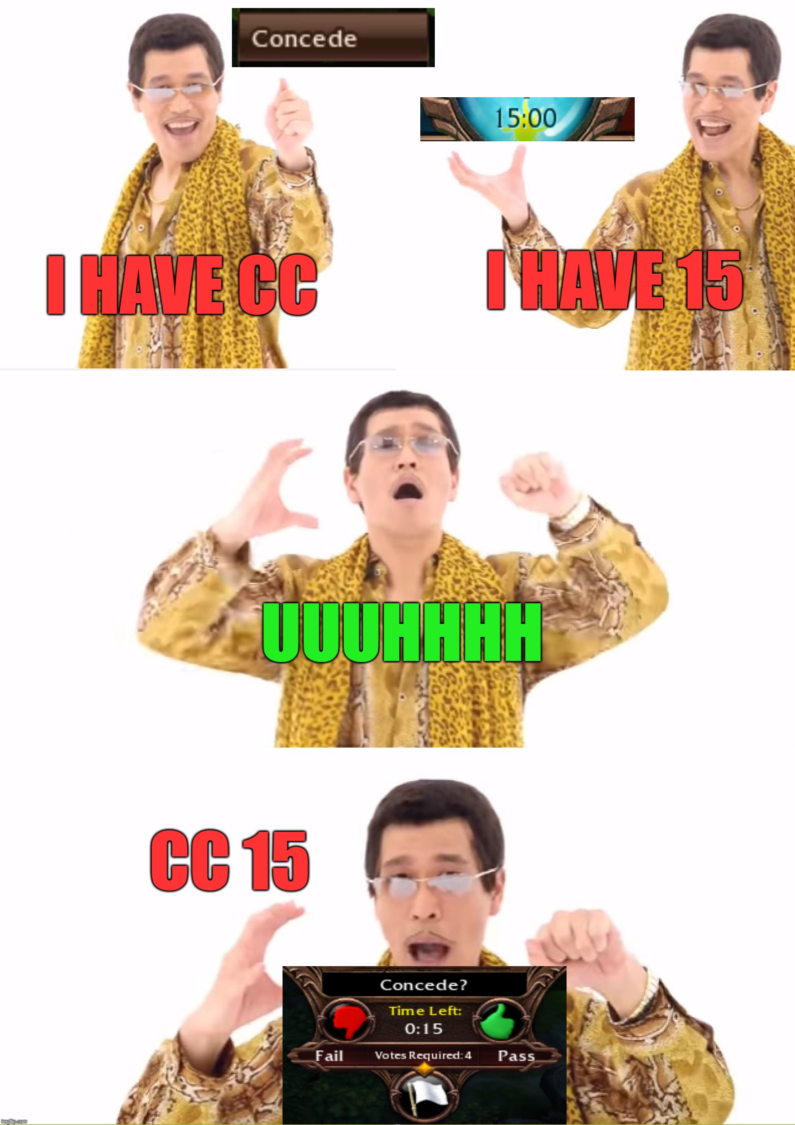 PPAP Meme | I HAVE 15; I HAVE CC; UUUHHHH; CC 15 | image tagged in memes,ppap | made w/ Imgflip meme maker