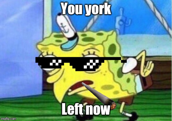 Mocking Spongebob | You york; Left now | image tagged in memes,mocking spongebob | made w/ Imgflip meme maker