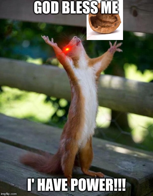 When you are bless by god | GOD BLESS ME; I' HAVE POWER!!! | image tagged in happy squirrel | made w/ Imgflip meme maker