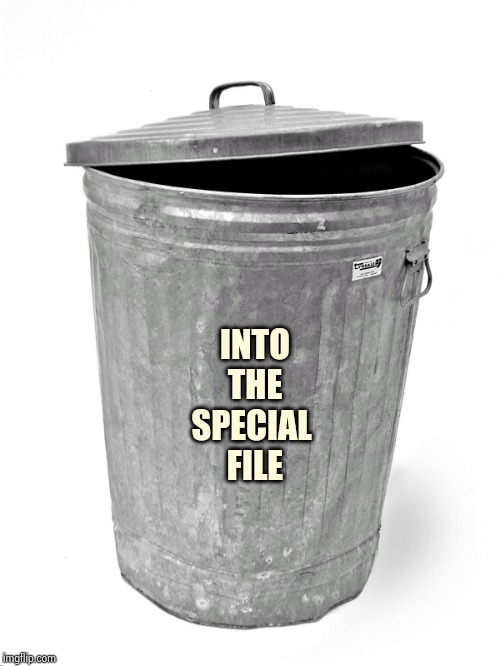 Trash Can | INTO
THE
SPECIAL 
FILE | image tagged in trash can | made w/ Imgflip meme maker
