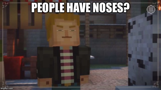 Minecraft: Story Mode- Grumpy Lukas | PEOPLE HAVE NOSES? | image tagged in minecraft story mode- grumpy lukas | made w/ Imgflip meme maker