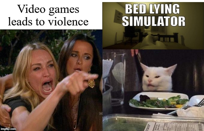 Woman Yelling At Cat Meme | Video games leads to violence | image tagged in memes,woman yelling at cat | made w/ Imgflip meme maker