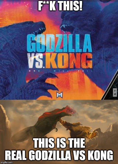 F**K THIS! THIS IS THE REAL GODZILLA VS KONG | image tagged in godzilla vs kong,godzilla,king kong,monster hunter,deviljho,rajang | made w/ Imgflip meme maker