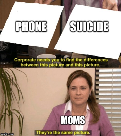 They're The Same Picture | PHONE           SUICIDE; MOMS | image tagged in office same picture | made w/ Imgflip meme maker